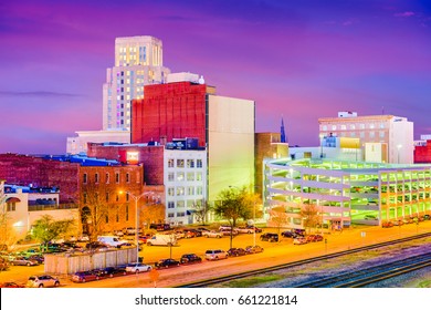 Durham, North Carolina, USA downtown skyline at twilight.