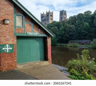 Durham School Boat Club House Along The River Wear With Durham Cathedral Backdrop