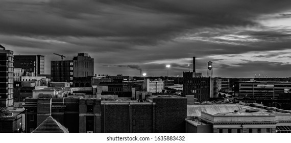 Durham skyline at night, black and white