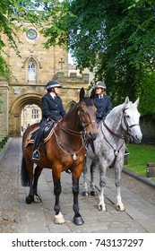 Durham, United Kingdom - 16 August 2016. Police On Horse Outside Durham Castle And Cathedral