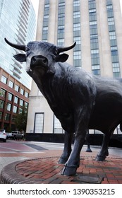 DURHAM,NC/USA - 10-23-2018:  The Bull Statue In Downtown Durham, NC, The Bull City. 