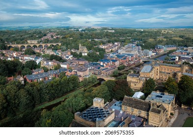 Durham,UK, 8th October 2021.Magnificent panoramic aerial views over city of Durham castle and streets.