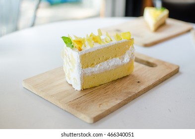 Durian Cake On Wood Plate