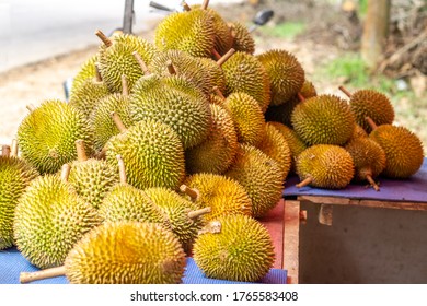 Durian Fruit On A Display At Local Street Hawker Stand