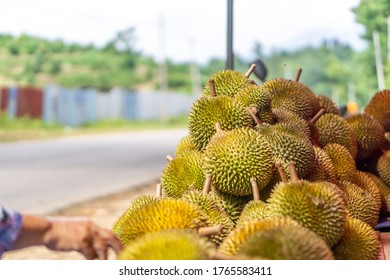 Durian Fruit On A Display At Local Street Hawker Stand