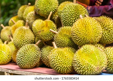 Durian Fruit On A Display At Local Street Hawker Stand