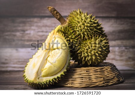 Durian fruit. Ripe durian. Tasty durian that has been peeled