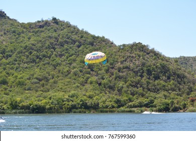 During December 2016 Holidays On My Vacation With At Sun City, North West In South Africa When I Took This Guys Landing With A Parachute Direct To The Water.