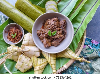 During the fasting month,array of Malay traditional food available / Ramadan Bazaar Food / Food like lemang,ketupat palas,beef and chicken rendang and serunding are commonly eaten together