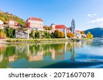Durnstein town in Wachau valley in autumn, Austria