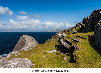 Dursey Island, Beara Peninsula, County Cork, Ireland - August 18, 2010: Dursey Island is separated from the mainland by a narrow stretch of water called Dursey Sound which has a very strong tidal race