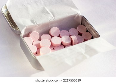 DUSHANBE, TAJIKISTAN - AUGUST 26, 2022: Barkleys Tastefully Intense Mints With Cinnamon Flavour Metal Package Box On White Background