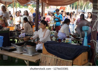 Dusit Palace Park, Bangkok - December 31, 2018. Women Prepare Thai Food.