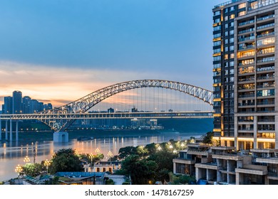 Dusk Of Chaotianmen Yangtze River Bridge In Chongqing Mountain City