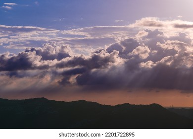 At Dusk, The Clouds In The Sky Change In A Thousand Different Scenes. Rapid Changes In The Cloud Landscape, Taiwan.