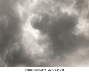 Dusk gray sky.Overcast sky in rainy season. Atmosphere of overcast sky before to rainy. Dark cloudy against white sky. Rain cloudy floating frame.