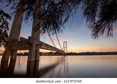 Dusk hour at broken bridge