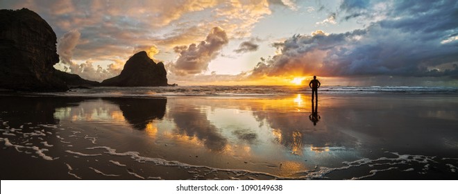 Dusk At Piha Beach Auckland New Zealand