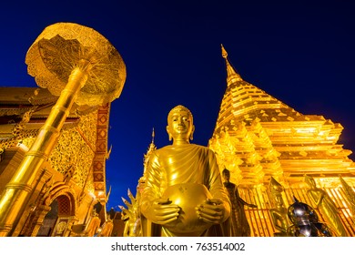 Dusk scence of Wat Phra That Doi Suthep temple is a popular temple of Chiang Mai, Thailand.
