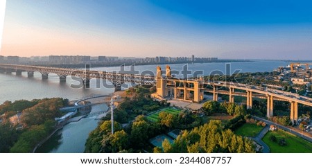 Dusk Scenery of Nanjing Yangtze River Bridge, Jiangsu Province, China