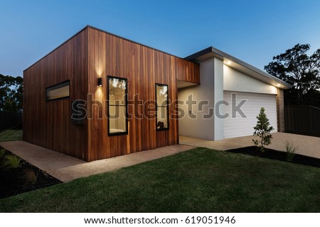 Dusk shot of a contemporary Australian home