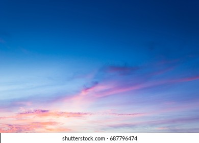 Dusk Sky In The Evening,Amazing Dramatic And Wonderful Cloud On Twilight,Majestic Dark Blue Sky Nature Background,Colorful Cloud On Sunset,Idyllic Dusk Peaceful Sunlight On Nightfall.