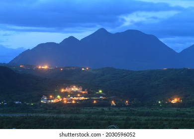 Dusk At A Temple In Taitung City And The Surrounding Mountains, Taiwan