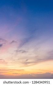 Dusk Vertical,Sunset Sky Twilight In The Evening With Colorful Sunlight And Dark Blue Sky, Majestic Summer Nice Sky Vertical.