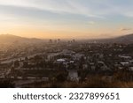 Dusk view of downtown Glendale and the San Fernando Valley in Los Angeles California.  