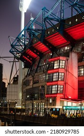 Dusk View Of Melbourne's Famous Skyline And Melbourne Cricket Ground Stadium In Melbourne, Victoria, Australia.