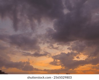 dusky view of clouds and sky at sunset in the evening