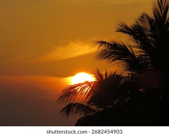 dusky view of the setting sun during sunset in the evening