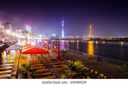 Dusseldorf Cityscape Panorama At Night