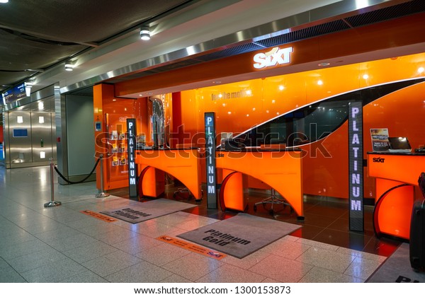 DUSSELDORF, GERMANY - CIRCA OCTOBER, 2018: Sixt\
at Dusseldorf airport. Sixt SE is a European multinational car\
rental company