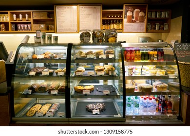 DUSSELDORF, GERMANY - CIRCA SEPTEMBER, 2018: Food And Drinks On Display At A Starbucks Coffee Shop In Dusseldorf.