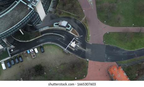 Dusseldorf, Germany - February 20, 2020. Scenic View Of The City, The Embankment Of The Rhine River. Aerial View Of A European City. Aerial View Of A Drone. Panorama.