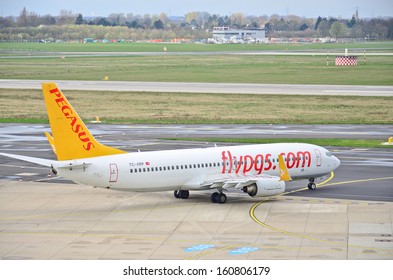 DUSSELDORF, GERMANY - MARCH 30:  Pegasus Airlines Boeing B777 taxiing to take-off from Dusseldorf Airport on March 30, 2012. Dusseldorf Airport is the third largest airport in Germany.