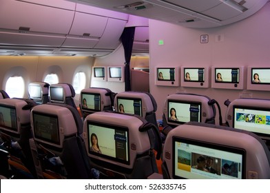 DUSSELDORF - JULY 22, 2016: Singapore Airlines Premium Economy Class On Board Of Airbus A350