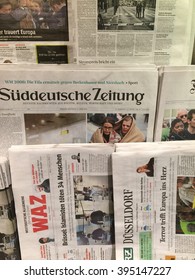 Dusseldorf,Germany- March 23,2016: Popular German Newspaper A Day After Terror Attacks In Brussels  In A Store In Dusseldorf,Germany.