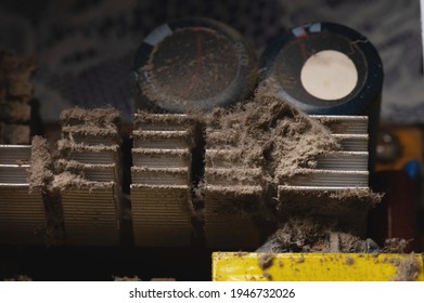 Dust and dirt on the pc processor cooling heatsink. Close-up