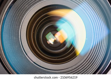 Dust Particles Inside And Outside The Camera Lens. Dust Particles Trapped Between Lenses.