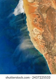 Dust plumes off Namibia. Dust plumes off Namibia. Elements of this image furnished by NASA.