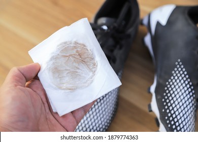 Dust Stain On Tissue From Cleaning Football Stud Shoes In Home For Keeping Clean 