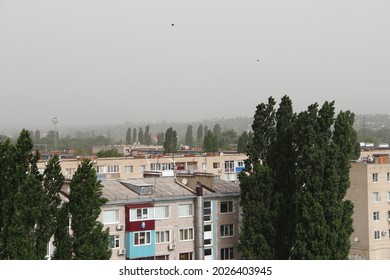 Dust Storm Over The City And The Dust Pollution