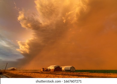 Dust Storm Over A Farm Field In Arizona