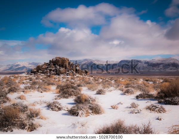 A dusting of snow\
in the Great Basin. The high elevation of the Great Basin makes it\
a cold desert sometimes.