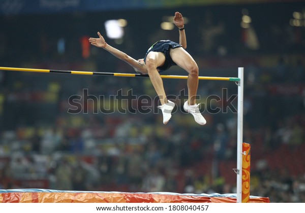 Dusty\
Jonas from the United States competes in the Men\'s High Jump\
Qualification Round held at the Beijing 2008 Olympic Games National\
Stadium in Beijing, China, on August 17,\
2008.