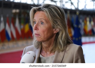 Dutch Defence Minister Kajsa Ollongren  Speaks To The Press As She Arrives To Attend A EU Defence Ministers Council In Brussels, Belgium, 17 May 2022
