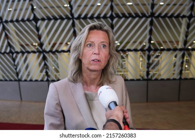 Dutch Defence Minister Kajsa Ollongren  Speaks To The Press As She Arrives To Attend A EU Defence Ministers Council In Brussels, Belgium, 17 May 2022