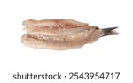 Dutch herring isolated, salted fish meat fillet, traditional maatjes, fresh atlantic herring, matias holenderski, clupea harengus membras on white background